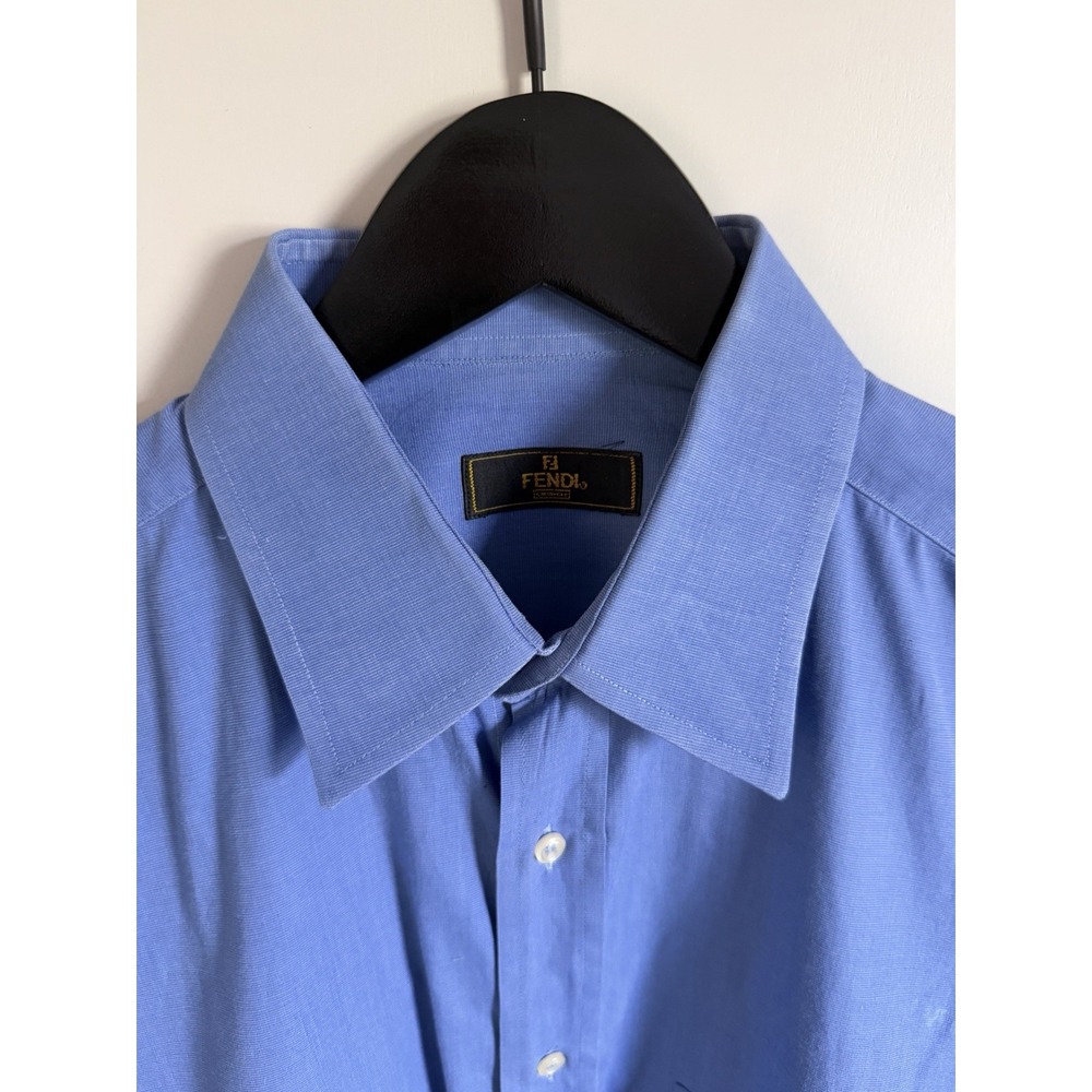 Fendi Roma Blue Button Front Dress Shirt Mens 16.5 42 Long Sleeve Italy - Picture 3 of 12